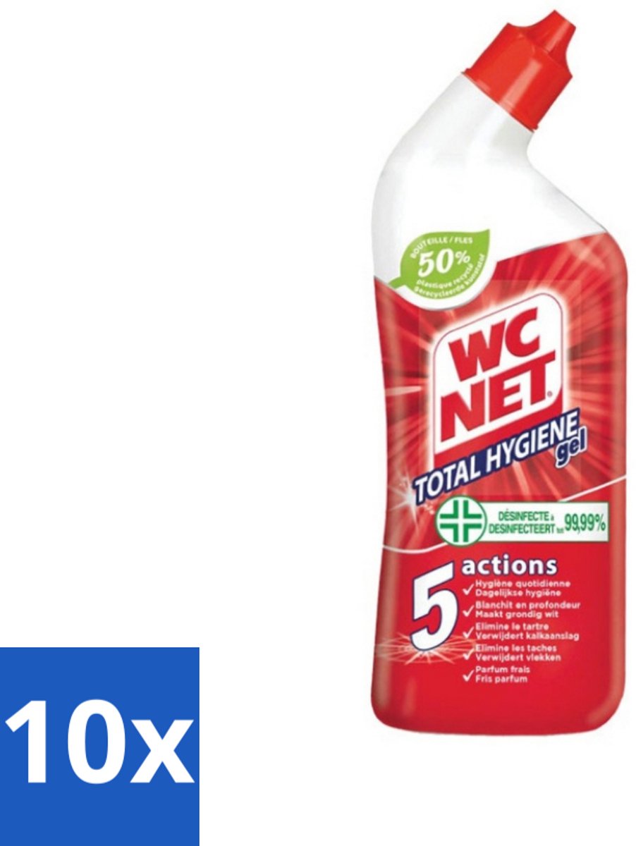 10 x WC Net - Toiletreiniger - Gel - Ontkalkt En Verwijdert Vlekken - 750 ml - WC Net - Toilet Reinigen - Kalk Verwijderen - Toilet Reinigingsgel - Toilet Hygiëne