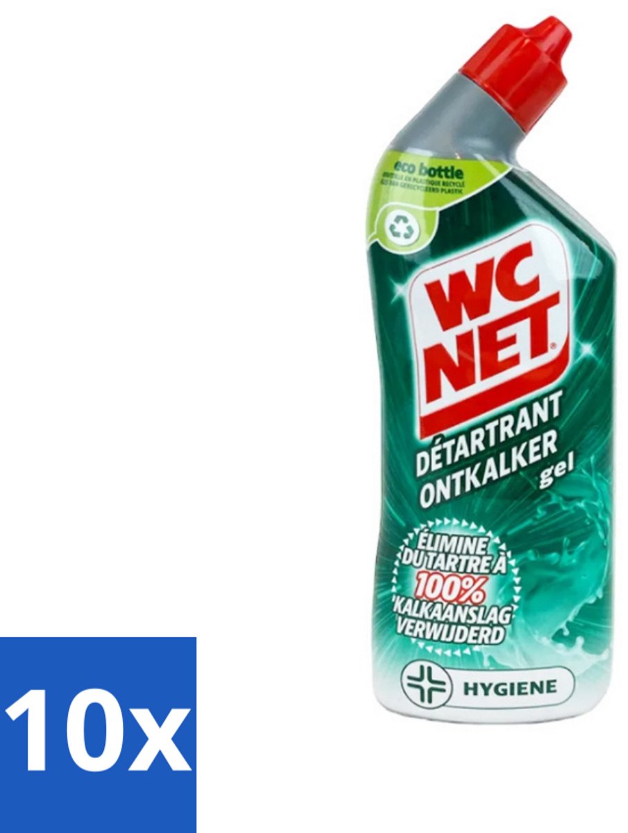 10 x WC Net - Toiletreiniger - Gel - Ontkalkt - Gerecycled Materiaal - 750 ml - WC Net Ontkalker - Toilet Reinigen - Kalk Verwijderen - Toilet Reinigingsgel - Toilet Ontkalken