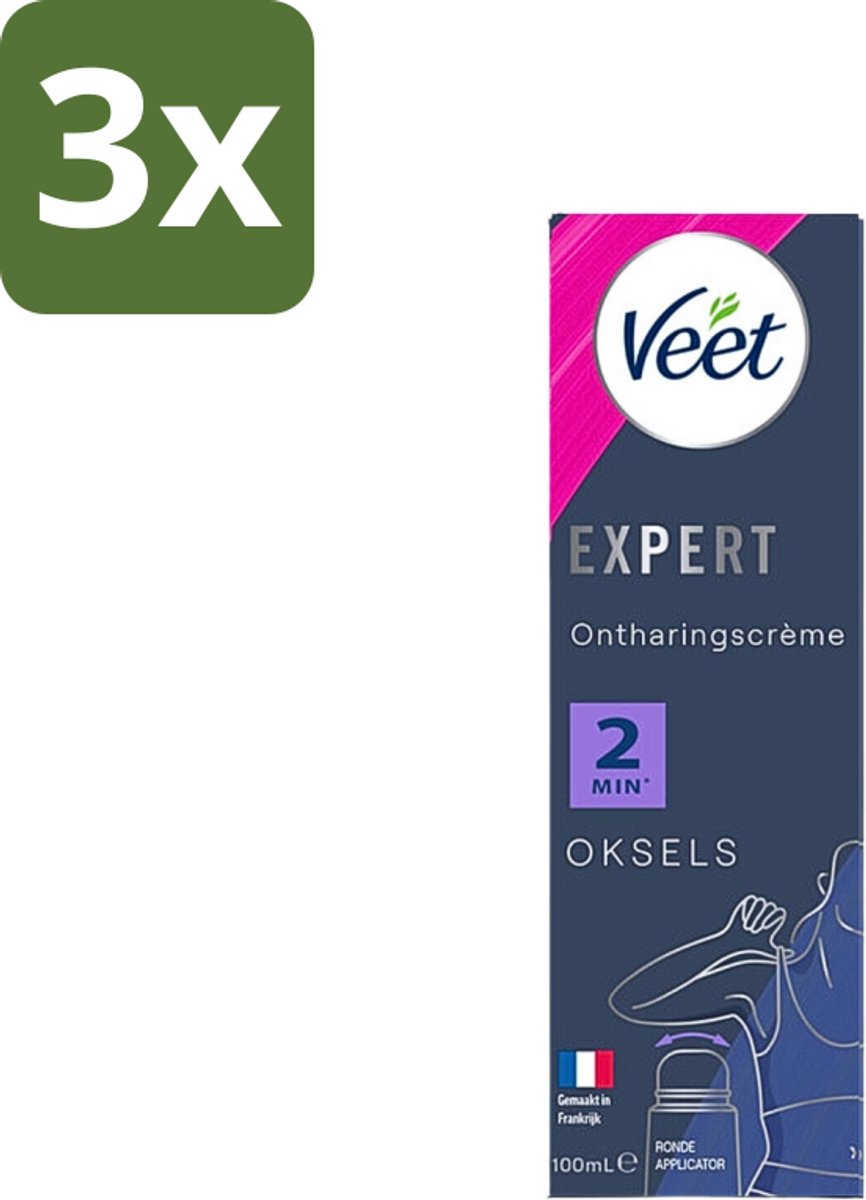 3 x Veet Expert - Ontharingscrème met applicator - Oksels - Alle huidtypes - 100ml - Ontharing - Haar Verwijderen - Oksels Ontharing - Huid Ontharing - Ontharingscrème