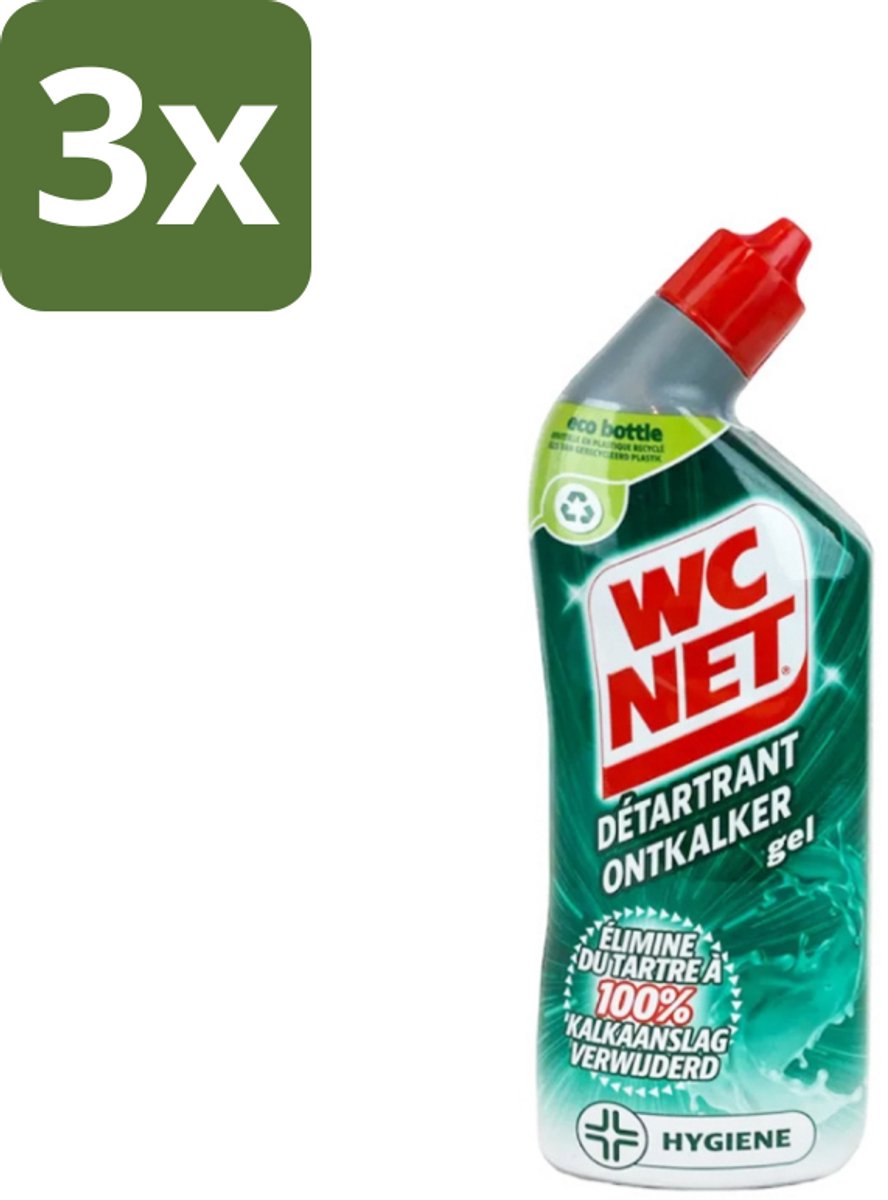 3 x WC Net - Toiletreiniger - Gel - Ontkalkt - Gerecycled Materiaal - 750 ml - WC Net Ontkalker - Toilet Reinigen - Kalk Verwijderen - Toilet Reinigingsgel - Toilet Ontkalken
