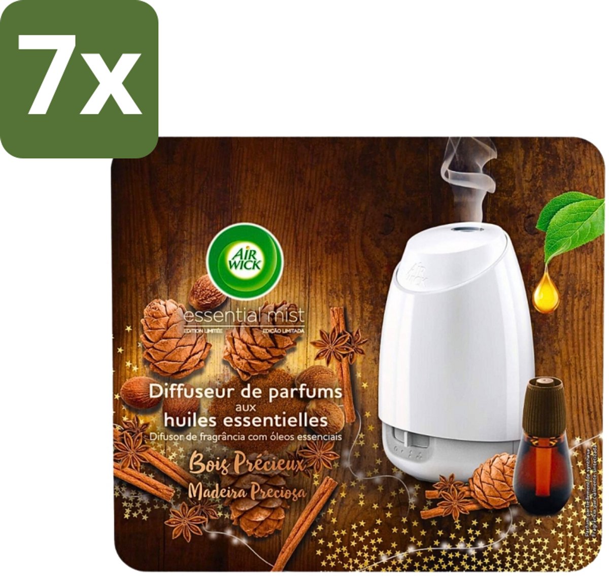 7 x Air Wick Essential Mist - Starterkit - Edelhout - 20ml - Essentiële Olie - Geurverspreider - Kostbaar Hout - Luchtgeur - Warme Geur