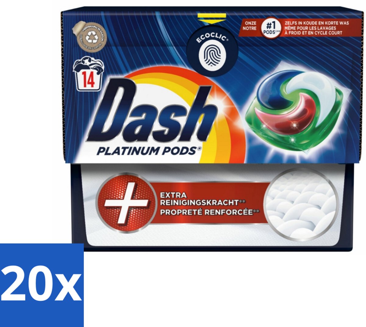 20 x Dash Platinum - Wasmiddel Capsules - Witte en Gekleurde Was - 14 Wasbeurten - Wasmiddel - Wascapsules - Vlekverwijdering - Frisheid - Wasmachine