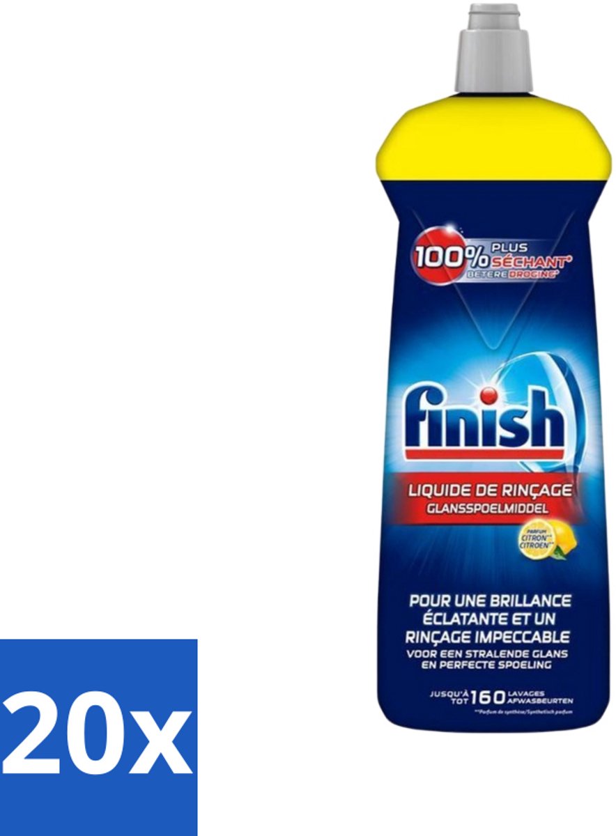 20 x Finish - Glansspoelmiddel - Citroen - Stralende glans - Tot 160 Afwasbeurten - 800 ml - Glansspoelmiddel - Glans - Citroen - Vaatwas - Vaat Drogen