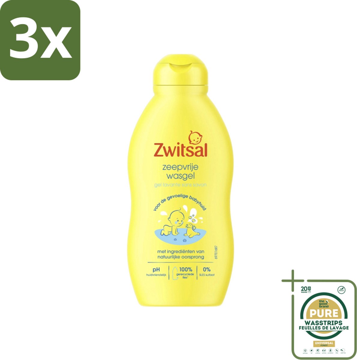 3 x Zwitsal - Babyverzorging - Zeepvrije Wasgel - Voor de Gevoelige Babyhuid - 200 ml - Grootverpakking - Babyhuid Verzorging - Zeepvrije Wasgel - Baby Wasgel - Gevoelige Huid - Anti-prik Wasgel