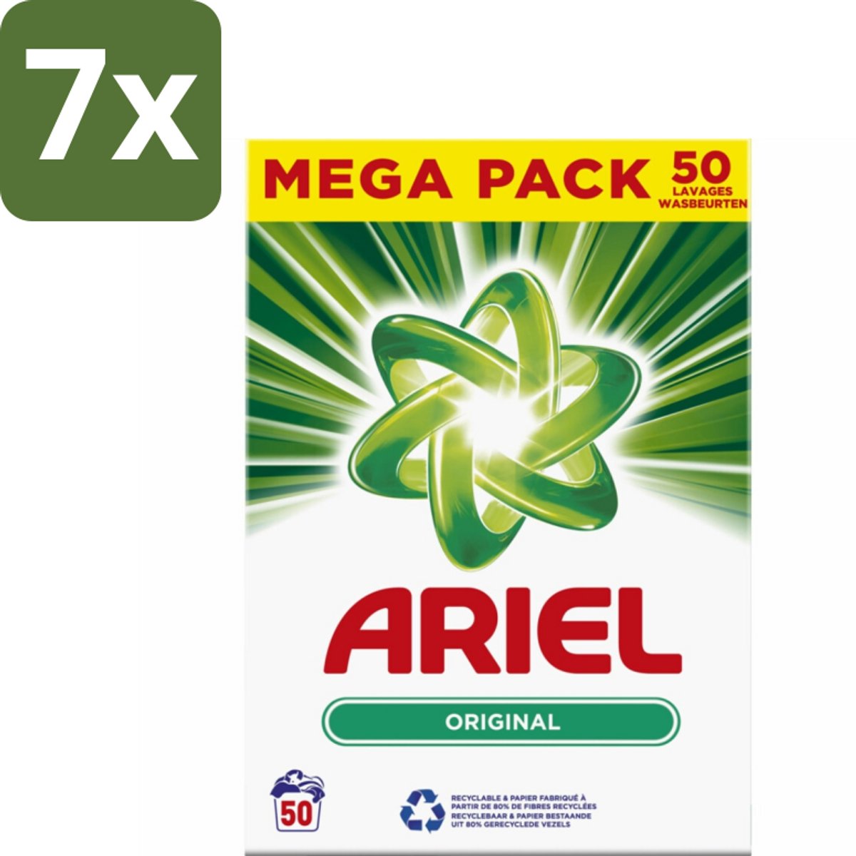 7 x Ariel Original - Waspoeder - Witte en Lichtgekleurde Was - 50 Wasbeurten - Waspoeder - Reiniging - Wasmachine - Energiebesparing - Milieuvriendelijk