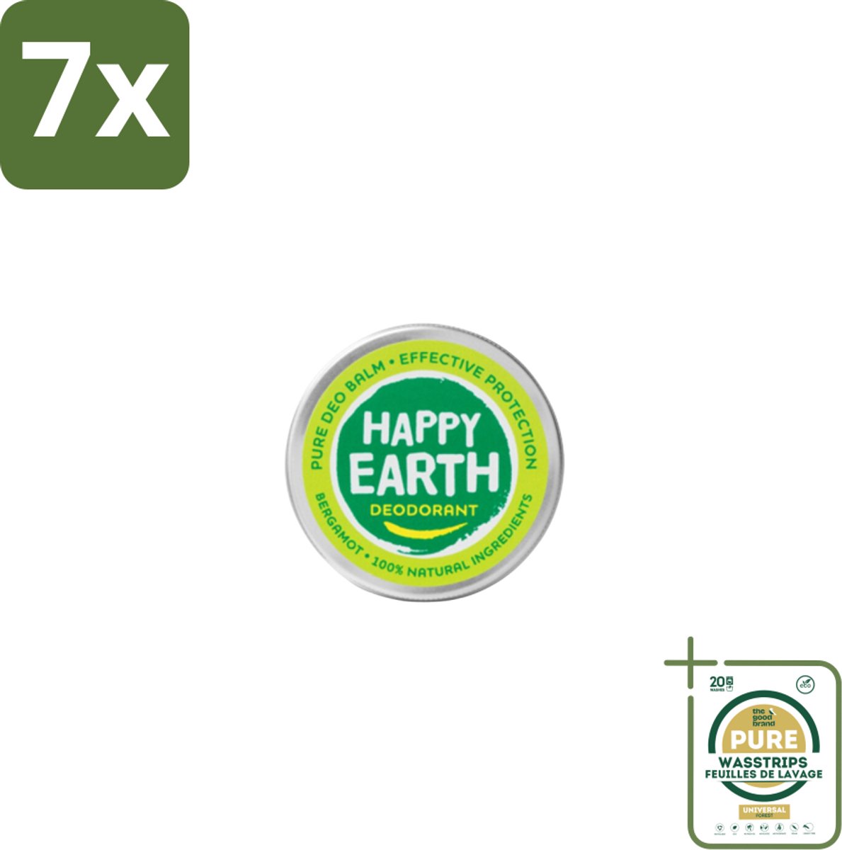 7 x Happy Earth – Deodorant Balm – 100% Natuurlijk Bergamot – 45 g - Grootverpakking - Bergamot Deodorant - Natuurlijke Deodorant - Vegan Deodorant - Huidvriendelijke Deodorant - Anti-irritatie Deodorant