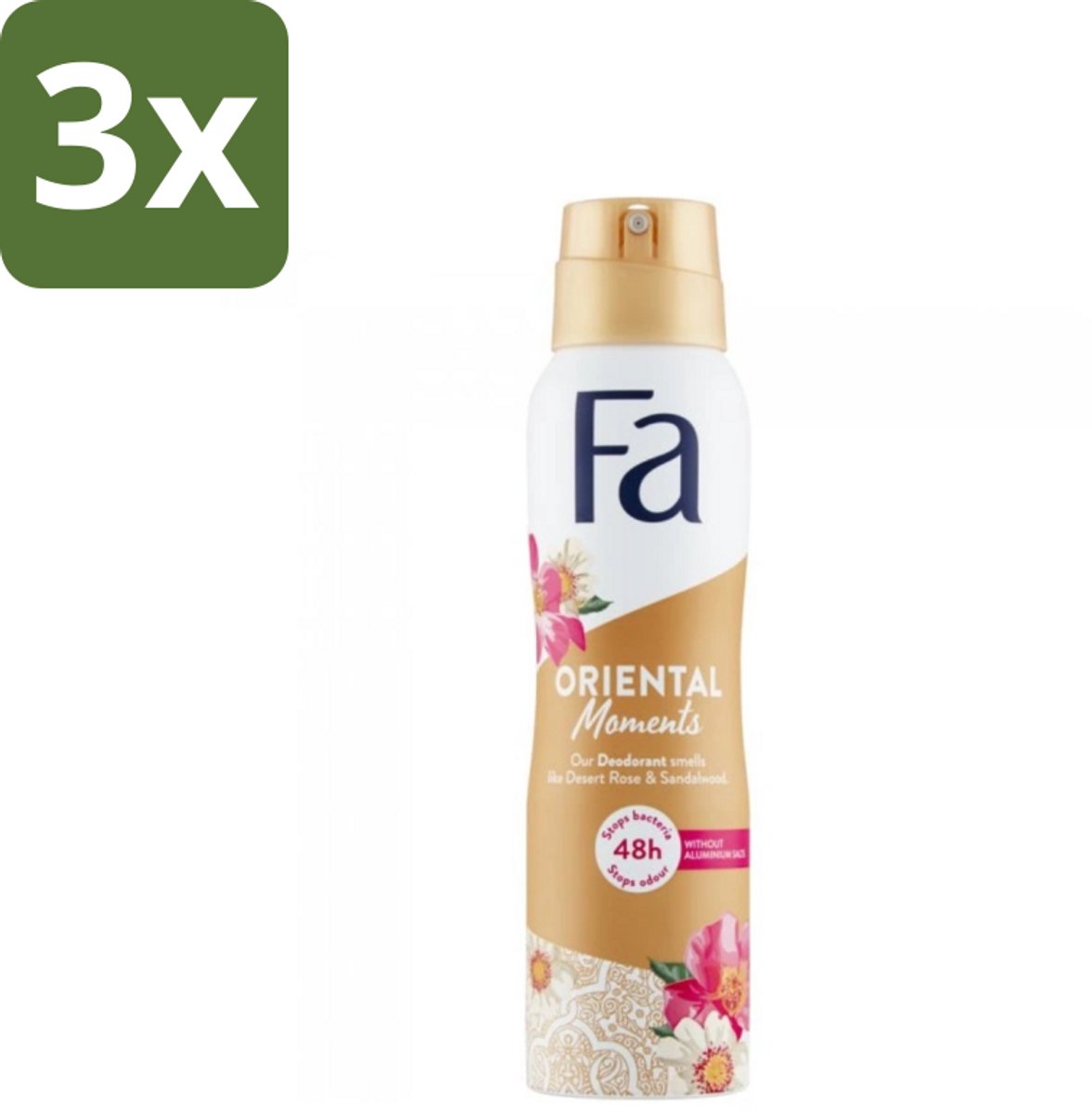 3 x Fa - Oriental Moments - Deodorant Spray - Woestijnroos & Sandelhout - 150 ml - Deodorant Spray - Anti-vlekken - Huidbescherming - Geur - Woestijnroos