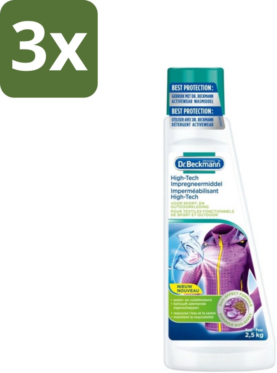 3 x Dr. Beckmann - High Tech Impregneermiddel - Sport- & Outdoorkleding - Witte en Gekleurde Was - 2.5 KG - Sportkleding Beschermen - Waterafstotend Middel - Vuilafstotend Middel - Impregneermiddel Sportkleding - Kleding Beschermen