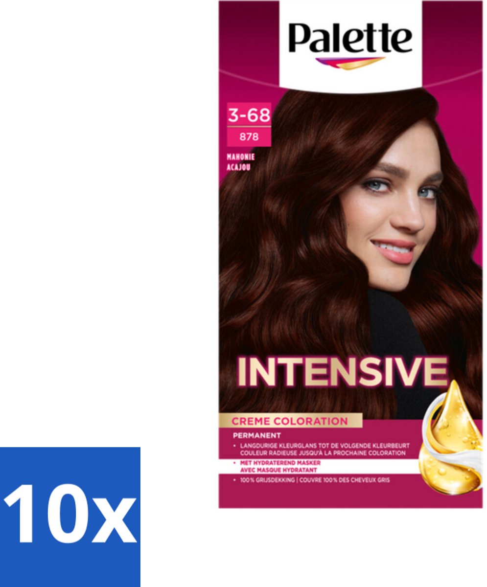 10 x Palette Intensive Oil-Care Color Haarkleuring 878 Mahonie - Haarverf - Arganolie - Grijsdekking - Mahonie - Haarverf Crème