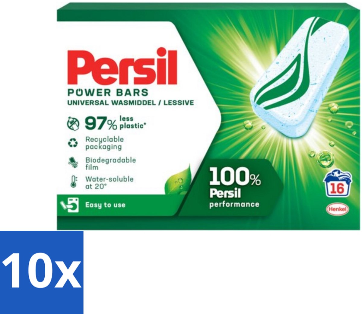 10 x Persil Power Bars - Wasmiddeltabletten - Gekleurde Was - 16 Wasbeurten - Wasmiddelbar - Gekleurde Was - Wasmiddel Tablet - Duurzame Was - Reinigingsbar