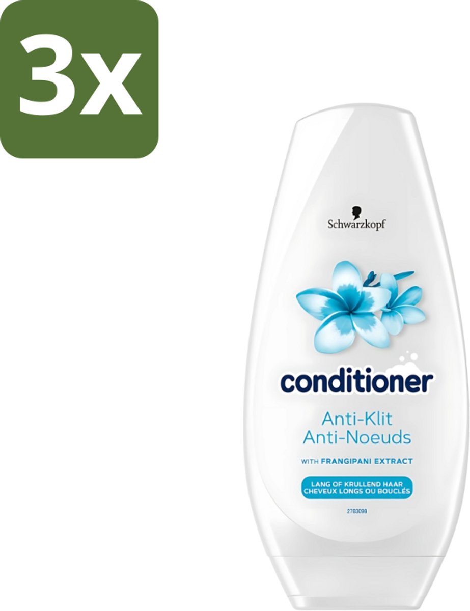 3 x Schwarzkopf - Conditioner - Anti-Klit - Lang of Krullend haar - 250ml - Anti-klit - Haar Verzorging - Klitvrij Haar - Soepel Haar - Zacht Haar