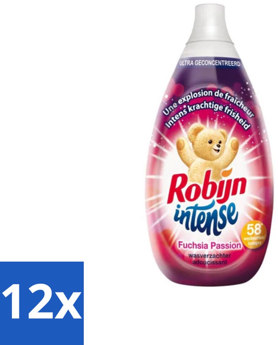 12 x Robijn Intense - Wasverzachter - Intense Fuchsia Passion - 870ml - 58 Wasbeurten - Wasverzachter - Fuchsia Passion - Geur - Frisheid - Zomerbloemen