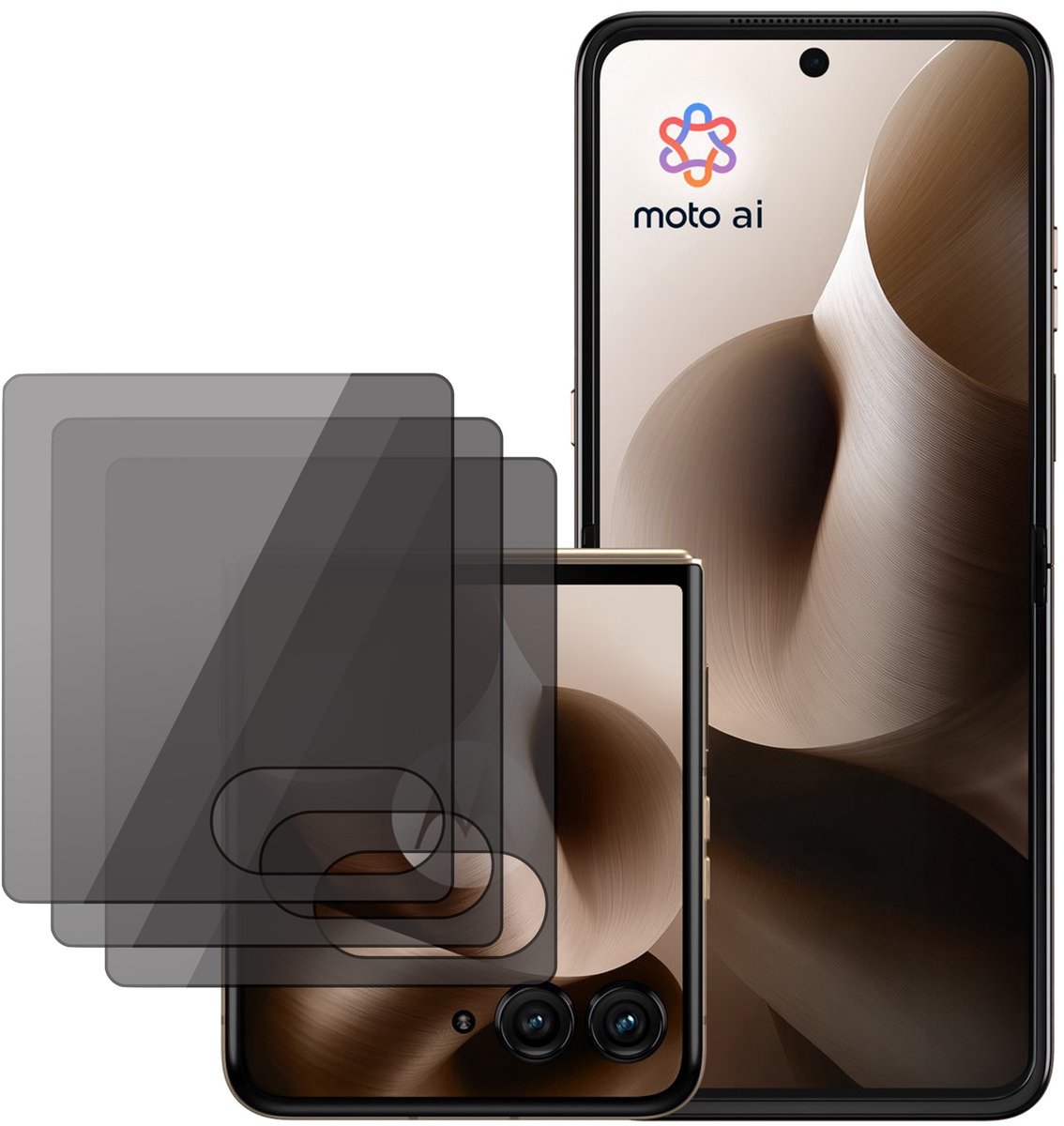 Privacy Screenprotector geschikt voor Motorola Razr 70 Plus / 50 Ultra – 3 Stuks – Full Cover Gehard Glas – Anti Inkijk – Privacy Filter