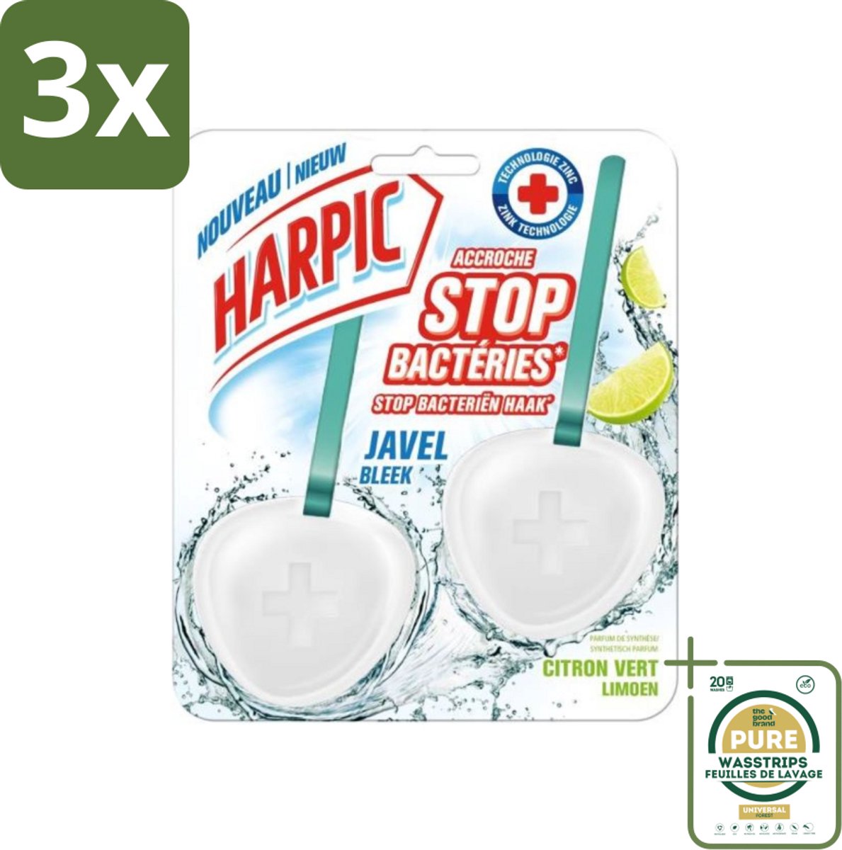 3 x Harpic - Toiletblok - Limoen - Met Bleek - 2 Blokjes - Grootverpakking - Toiletblok - Toilet Reinigen - Hygiëne - Citroengeur - Bleek