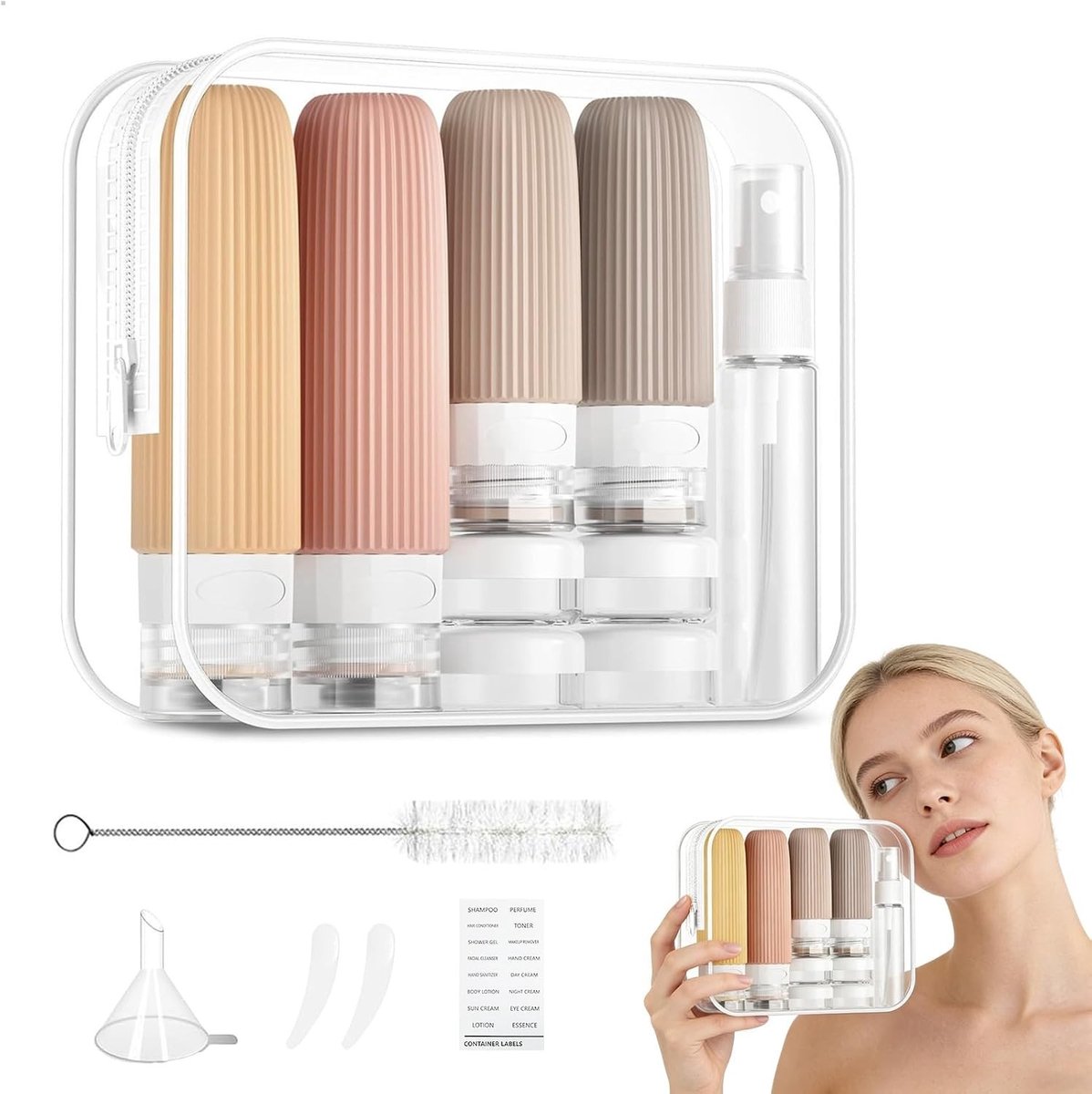 Complete Set van 16 Silicone Reisbottles voor Shampoo, Douchegel en Huidverzorging - Ideaal voor Vakanties en Weekendjes Weg