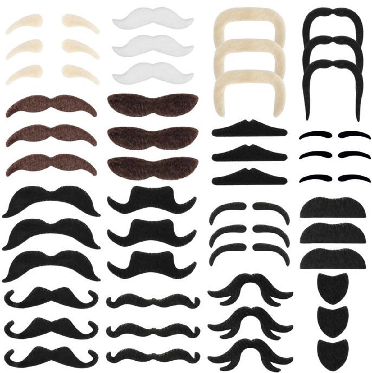 Zelfklevende nep-snorren - 48 stuks, 16 ontwerpen voor Halloween-cosplaykostuums