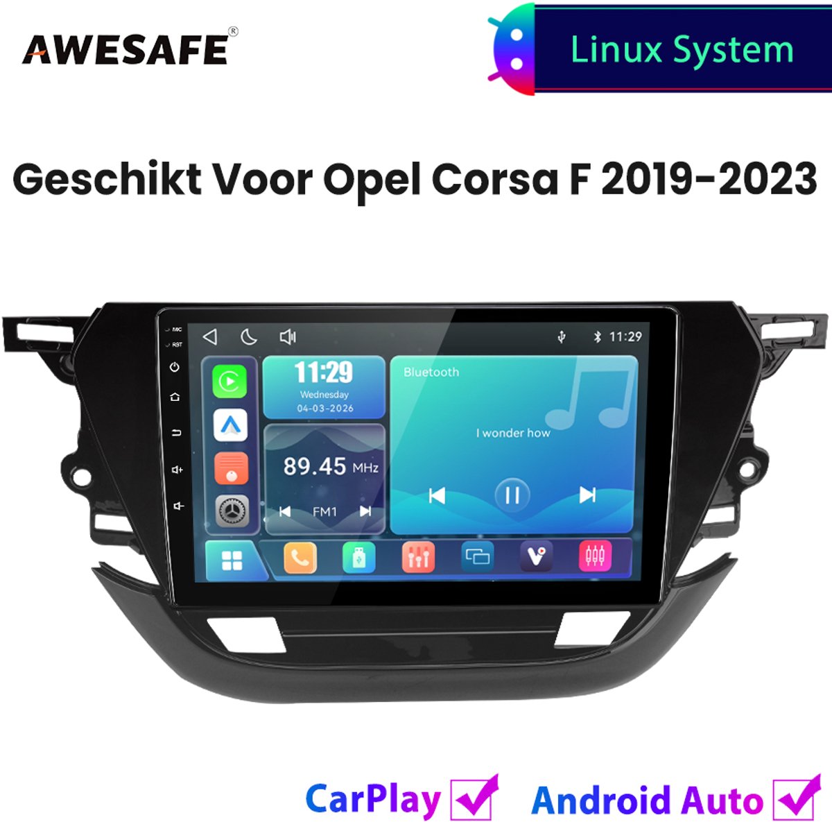 Awesafe Autoradio - Geschikt Voor Opel Corsa F 2019 t/m 2023 - Draadloos Carplay Android Auto - Linux systeem - Touchscreen - Bluetooth Wifi - 2019 2020 2021 2022 2023