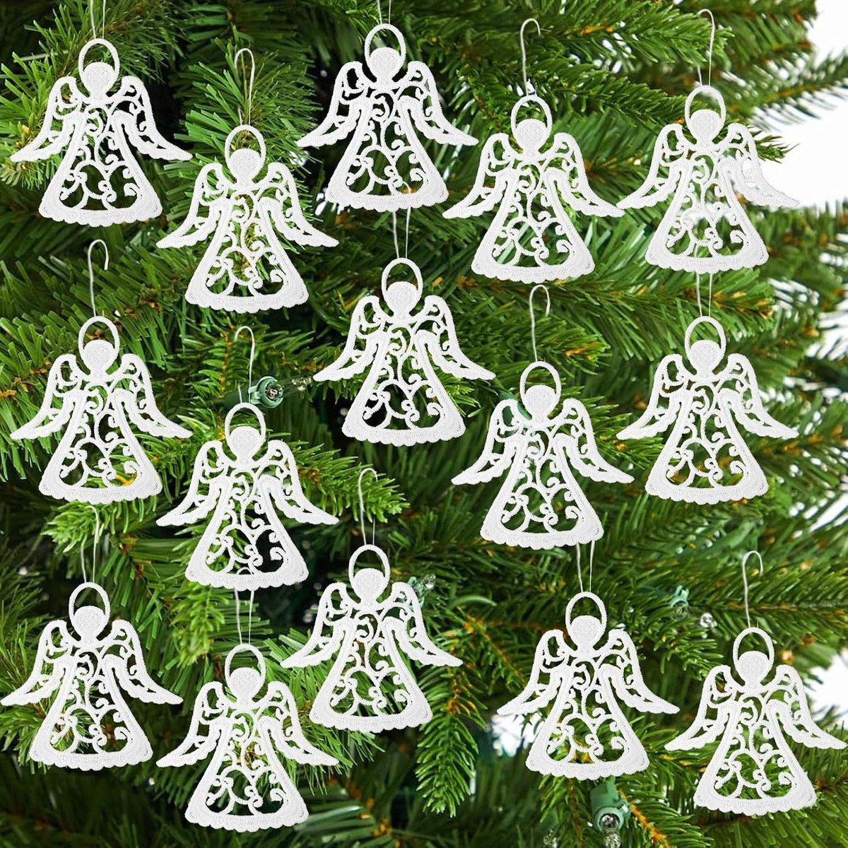 24 Stuks Kerst Engel Hangers voor Boomdecoratie, Versieringen met Koord, Ideaal voor Feestdagen en Kerstmis