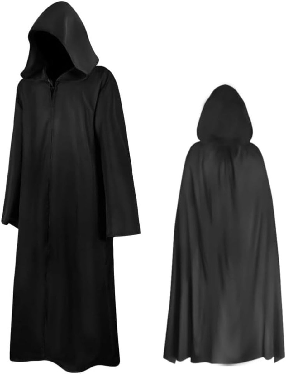 Unisex Lange Zwarte Cape met Kap voor Halloween en Cosplay - Perfecte Kostuum Accessoire voor Feestjes