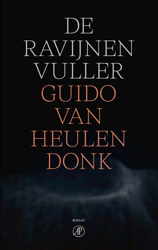 Couverture de livre avec le titre 'DE RAVIJNEN VULLER' en lettres blanches et oranges, par GUIDO VAN HEULEN DONK.