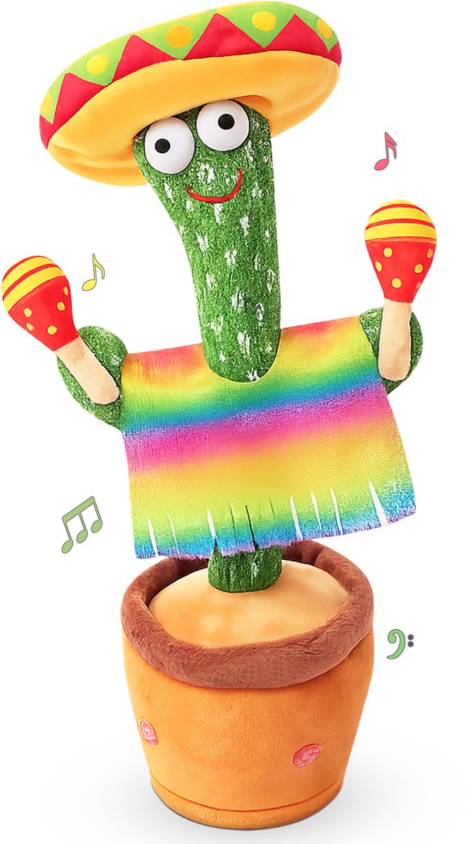 Bailanta® Dansende Cactus - Pratende Cactus - Kinder Speelgoed - Interactieve Knuffel - Nederlandse Handleiding - Pratende Knuffel – Cactus Speelgoed – USB Opladen – Geeft Licht – Met Mexicaanse Outfit – 120 Liedjes - Zingende Cactus - Perfect Cadeau