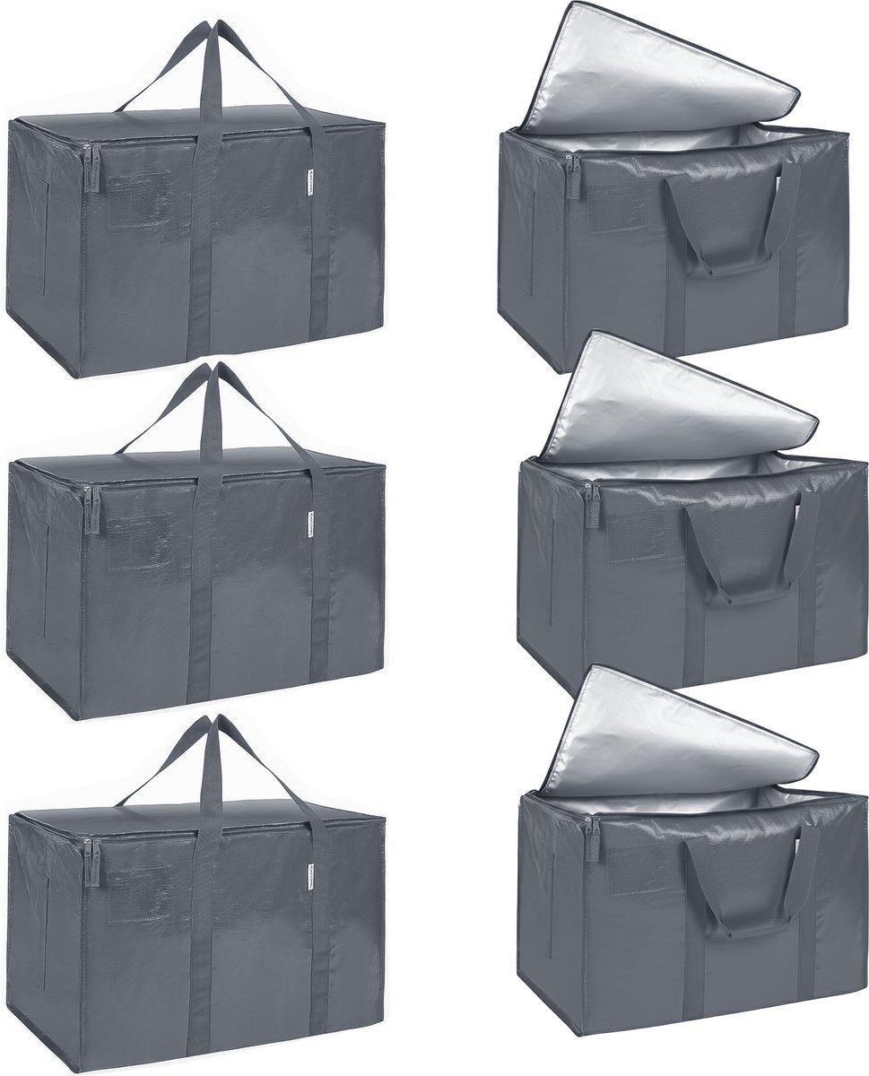Savia Verhuistassen XXL Set van 6 Extra Sterk – Grijs – Verhuisdozen 90L voor Zware Spullen & Glazen – Boekendozen – Moving Boxes – Big Shopper – Opbergdoos Opbergbox Opbergbak – Wastas