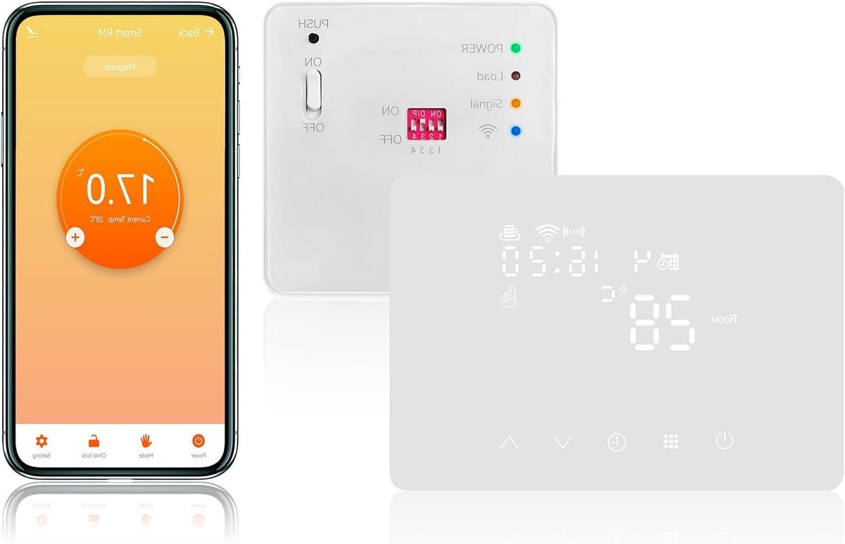 Slimme Thermostaatsensor - Draadloze Kamerthermostaat - Verwarming Regelen - RF Ontvanger Inclusief - 5A - Wit