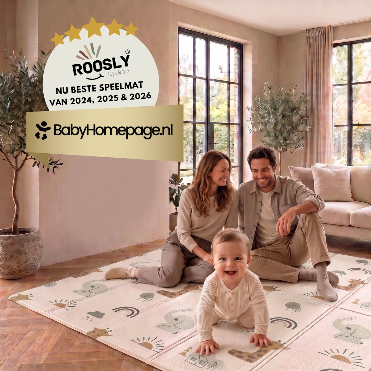 Roosly Speelmat Baby - Speelkleed Baby - Foam mat XPE 180 x 200 cm Dubbelzijdig en opvouwbare - Inclusief Opbergtas - babygym - kruipmat - playmat - speelgoed - Veilig & Zacht - model Safari – foto 3