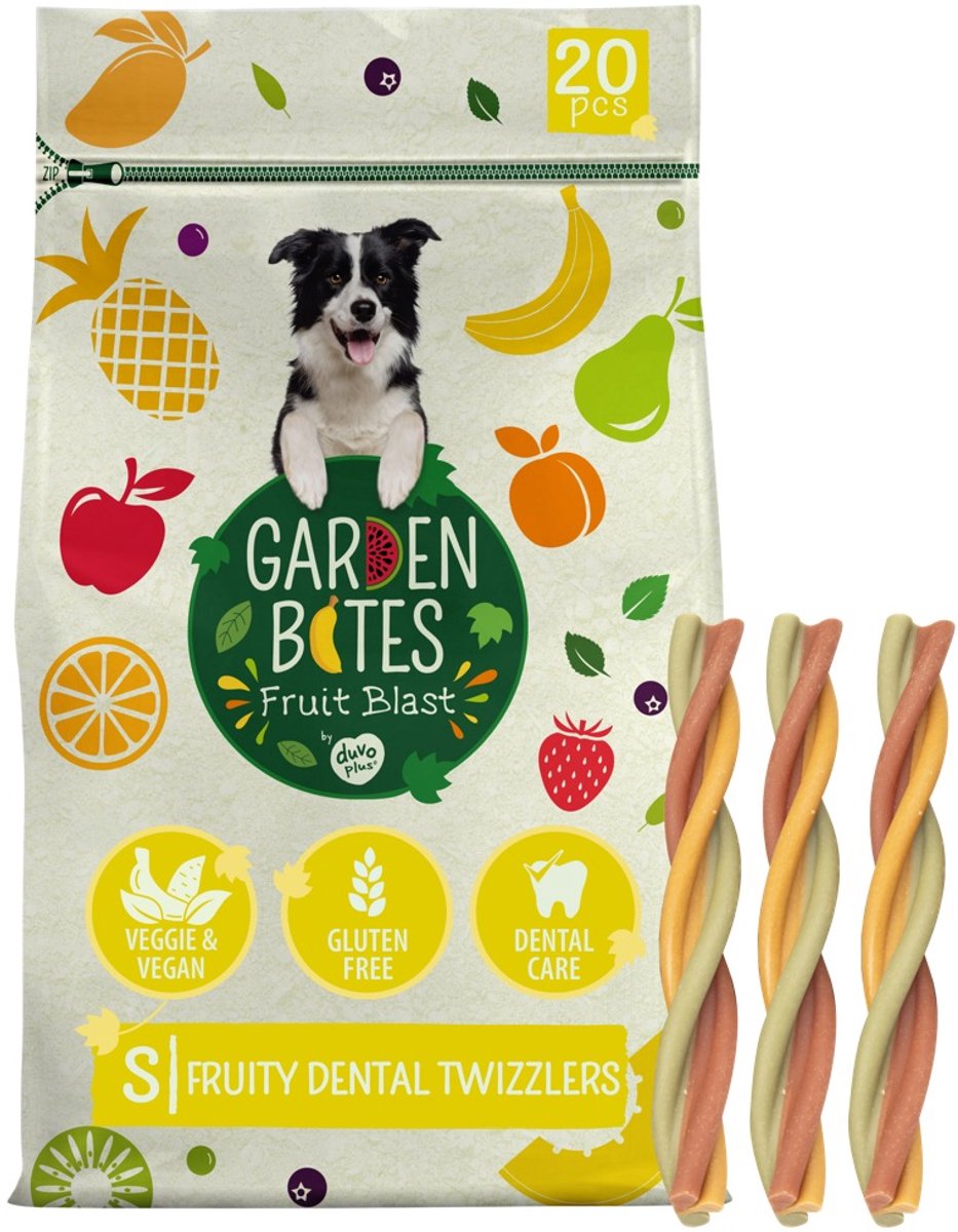 duvoplus Garden Bites - Fruity Dental Twizzlers Hondensnacks - Hondensnoepjes - Vegetarisch & Glutenvrij - Small 20st