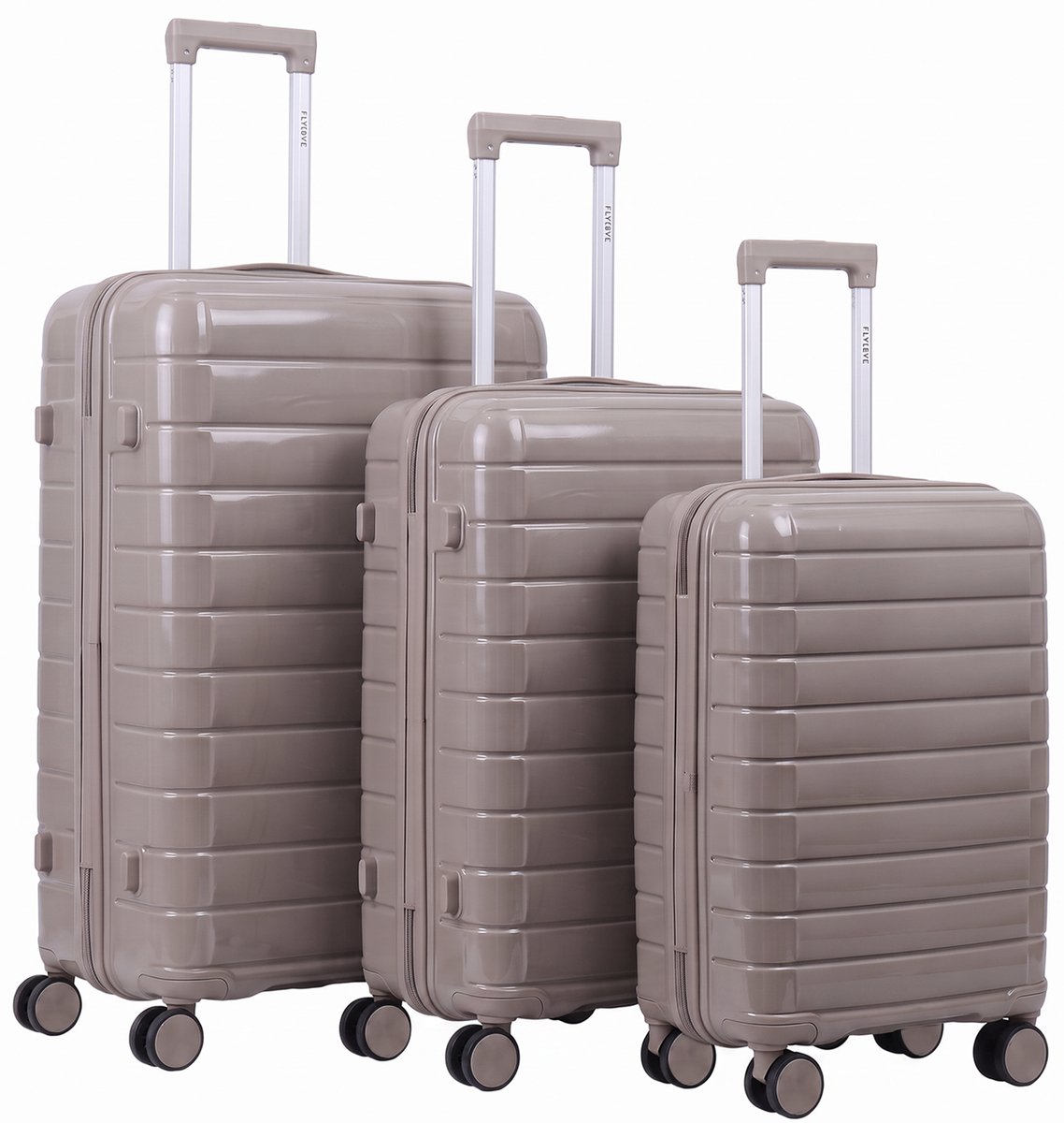 FLY&BYE® Kofferset Classic - S/M/L - 3 Delig - Complete Set - 35 Handbagage + 60 en 94L Ruimbagage - Cijferslot - Taupe