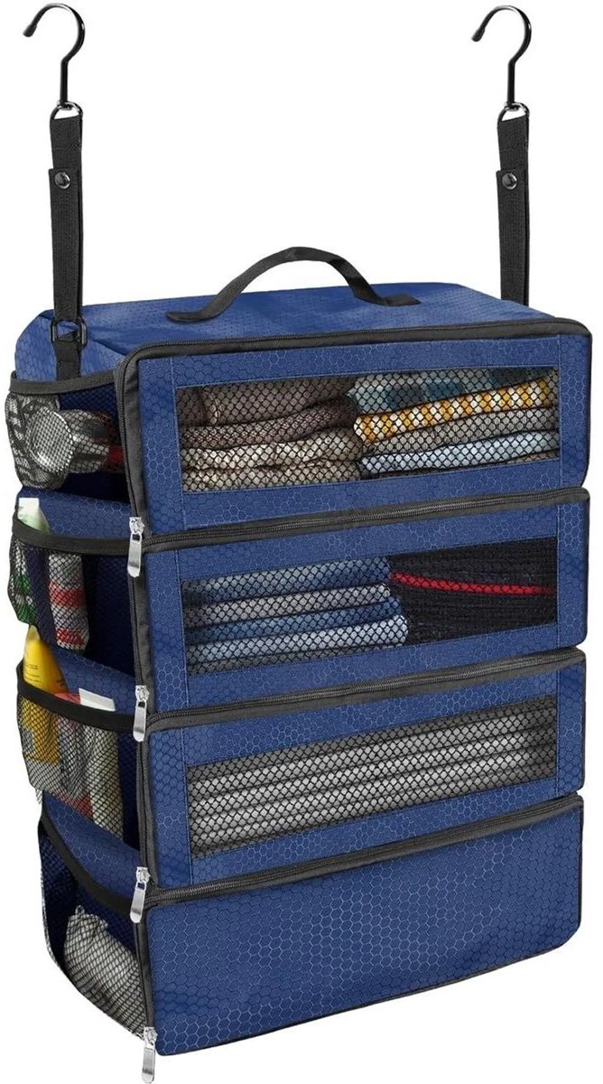 casalora - Hangable Clothes Organizer met grote capaciteit - opvouwbare multifunctionele kledingopbergtas - 4 Opbergkubus kledingkast - voor zakenreizen, kamperen opslag van kleding - Blauw