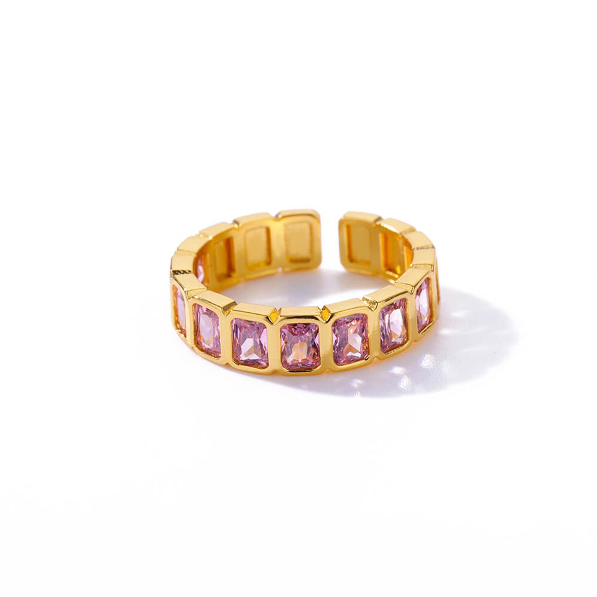 Matthew Studio® Dames Ring - Goudkleurig - Roze Zirkonia - Verstelbare Ring - RVS