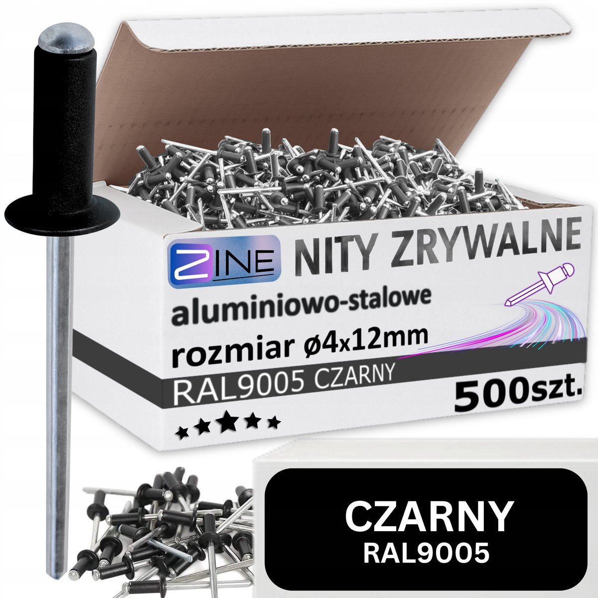 Zwarte Aluminium Blindklinknagels RAL9005 4x12 mm - 500 Stuks