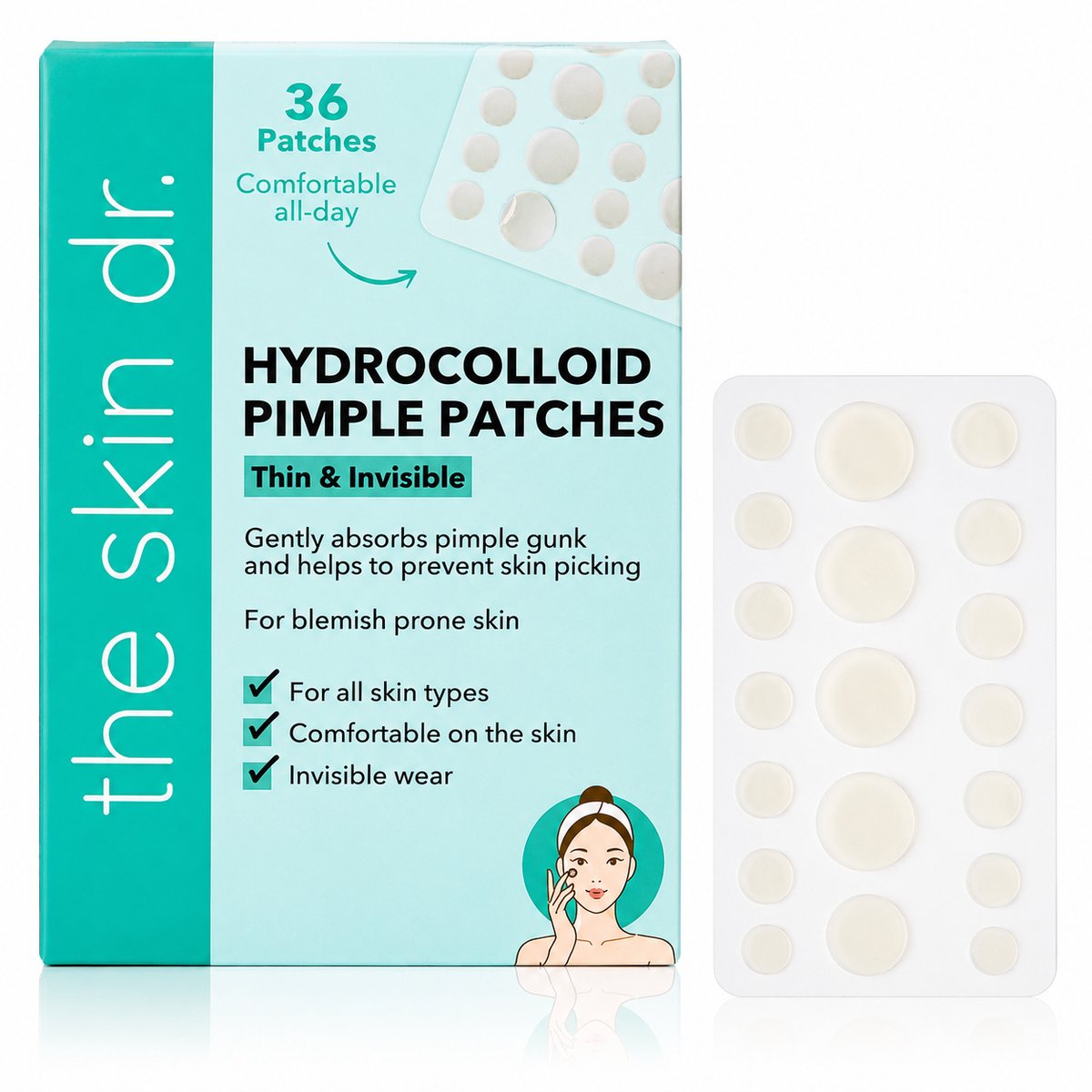 Pimple Patches 36 Stuks – Hydrocolloid Puistjes Pleisters – Acne Patches – Transparant & Onzichtbaar – Voor Gezicht