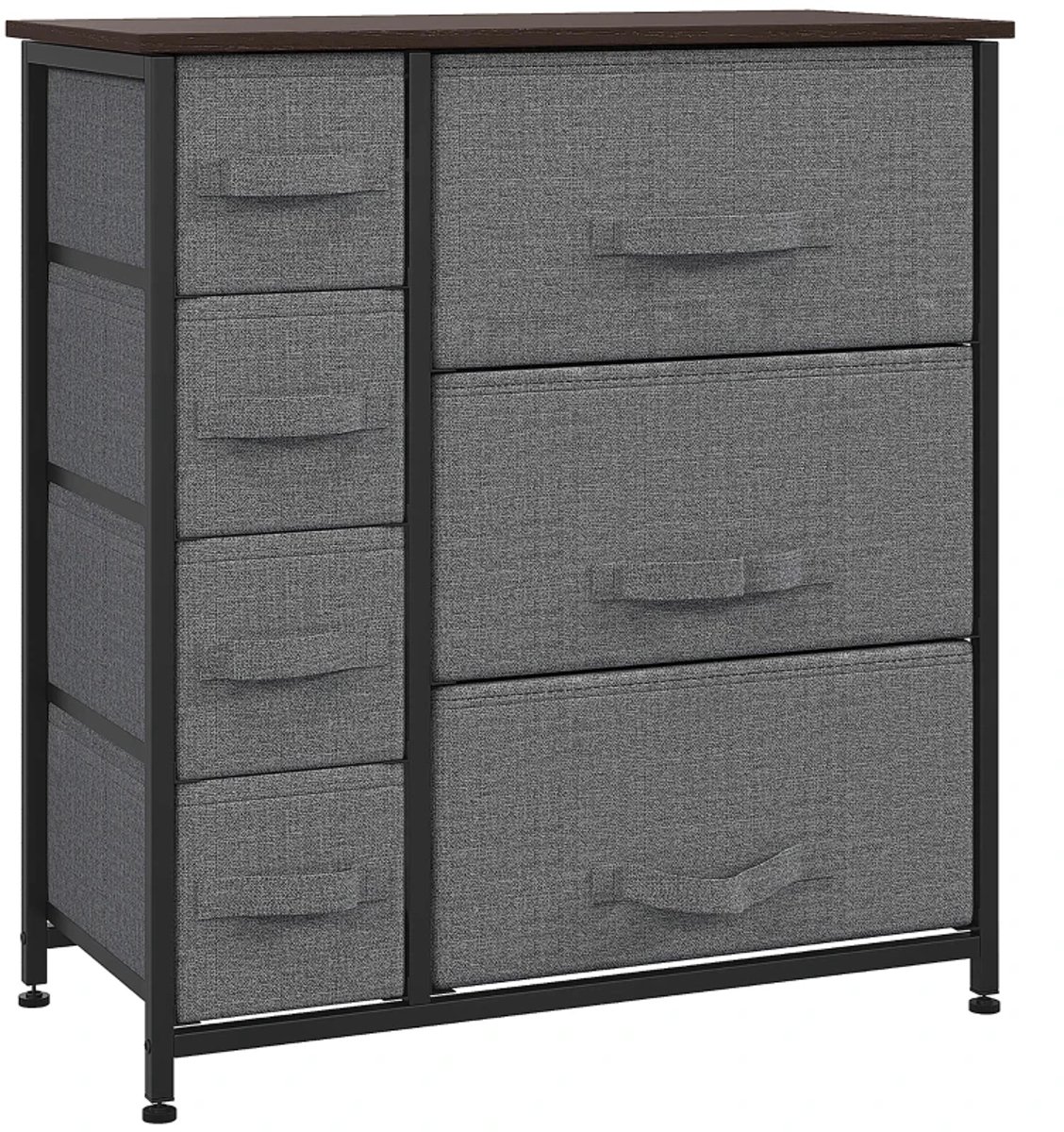 Dressoir - Ladekast Met 7 Opvouwbare Stoffen Lades - Fleece - Metalen Frame - 63,5 x 30 x 71 cm - Donkergrijs