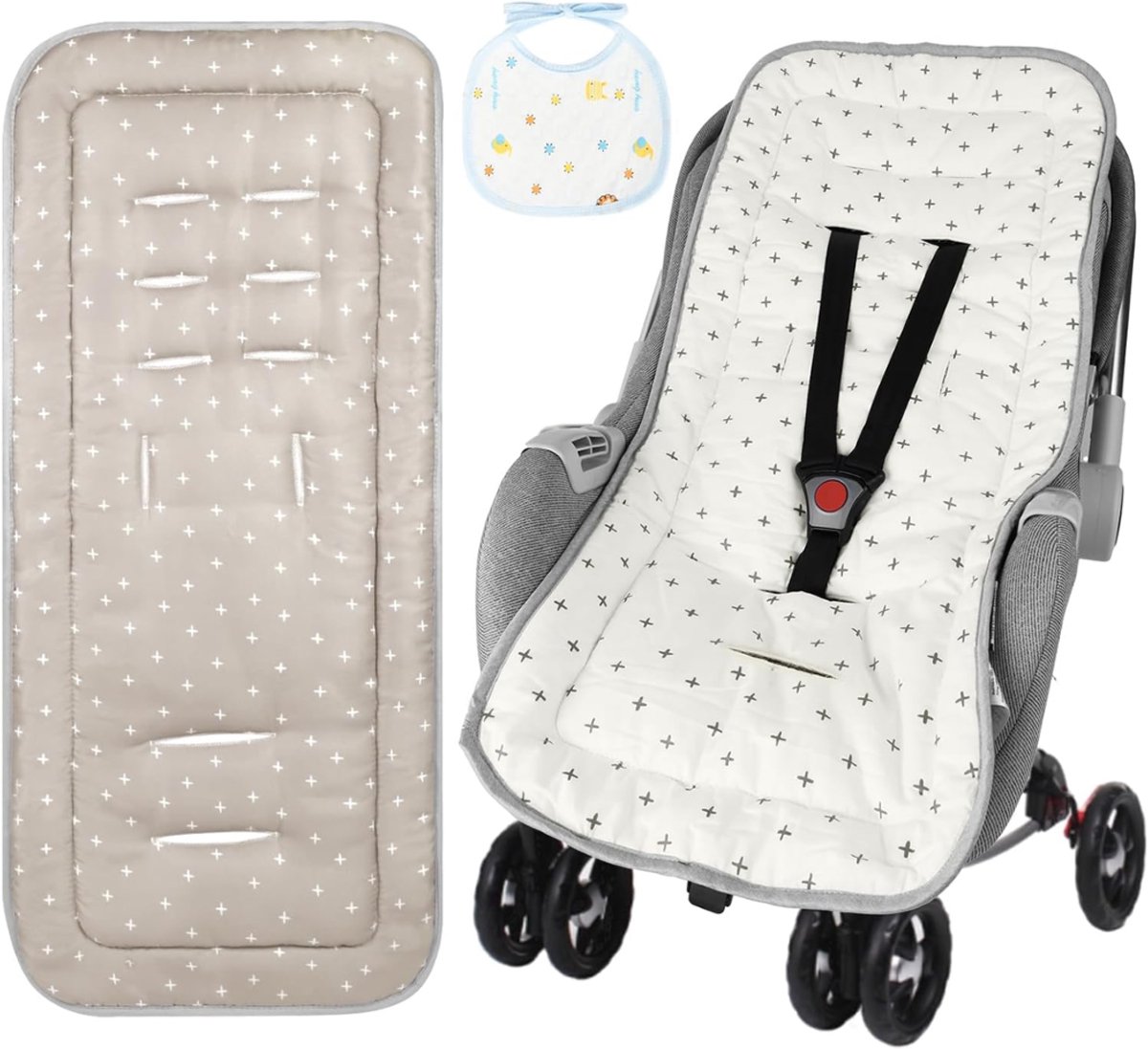 Allvia® Buggy Inlegkussens - Guggy Inleg - Buggy's - Wit/Grijs - 28cm x 18cm x 2cm