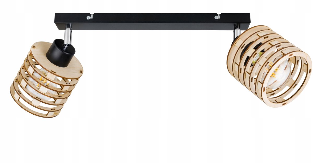 Hanglamp met Houten Kappen, Verstelbaar, 2xE27