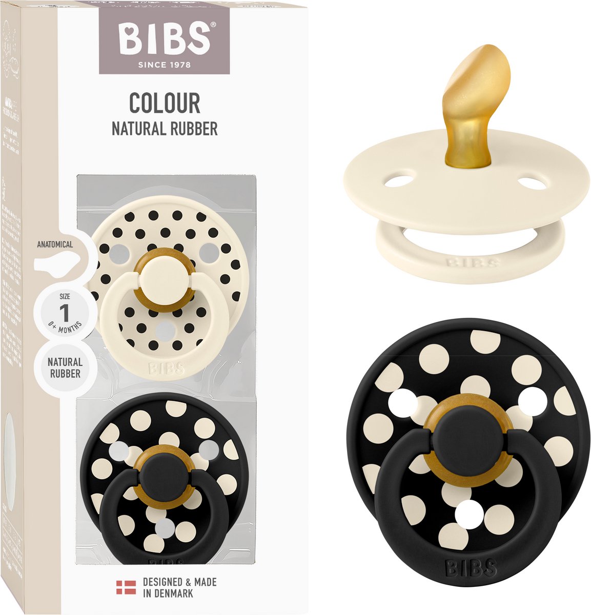 BIBS Colour Polka Dots Fopspeen - 0-6 mnd - 2-pack - Ivory/Black
