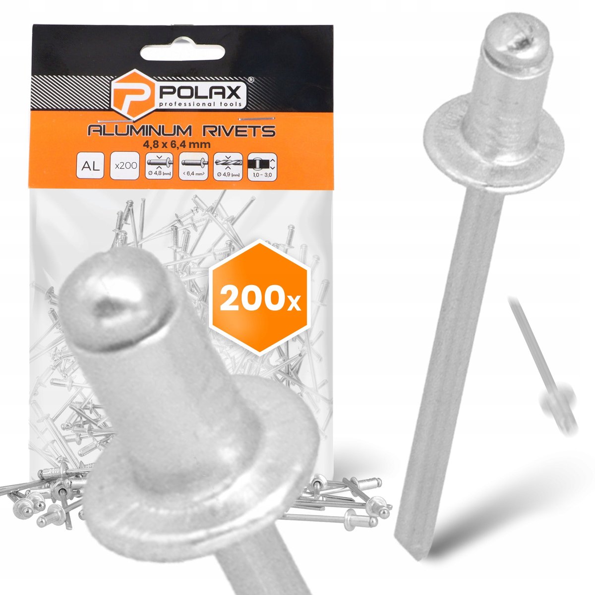 200x Aluminium Blindklinknagels 4,8x6,4 mm Verzinkt Sterk Zilver