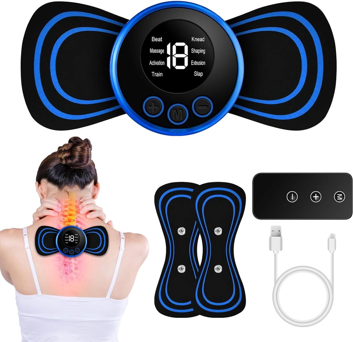Mini EMS Massage Apparaat met 3 Pads + Afstandsbediening - Verlicht Spierpijn op alle lichaamsdelen