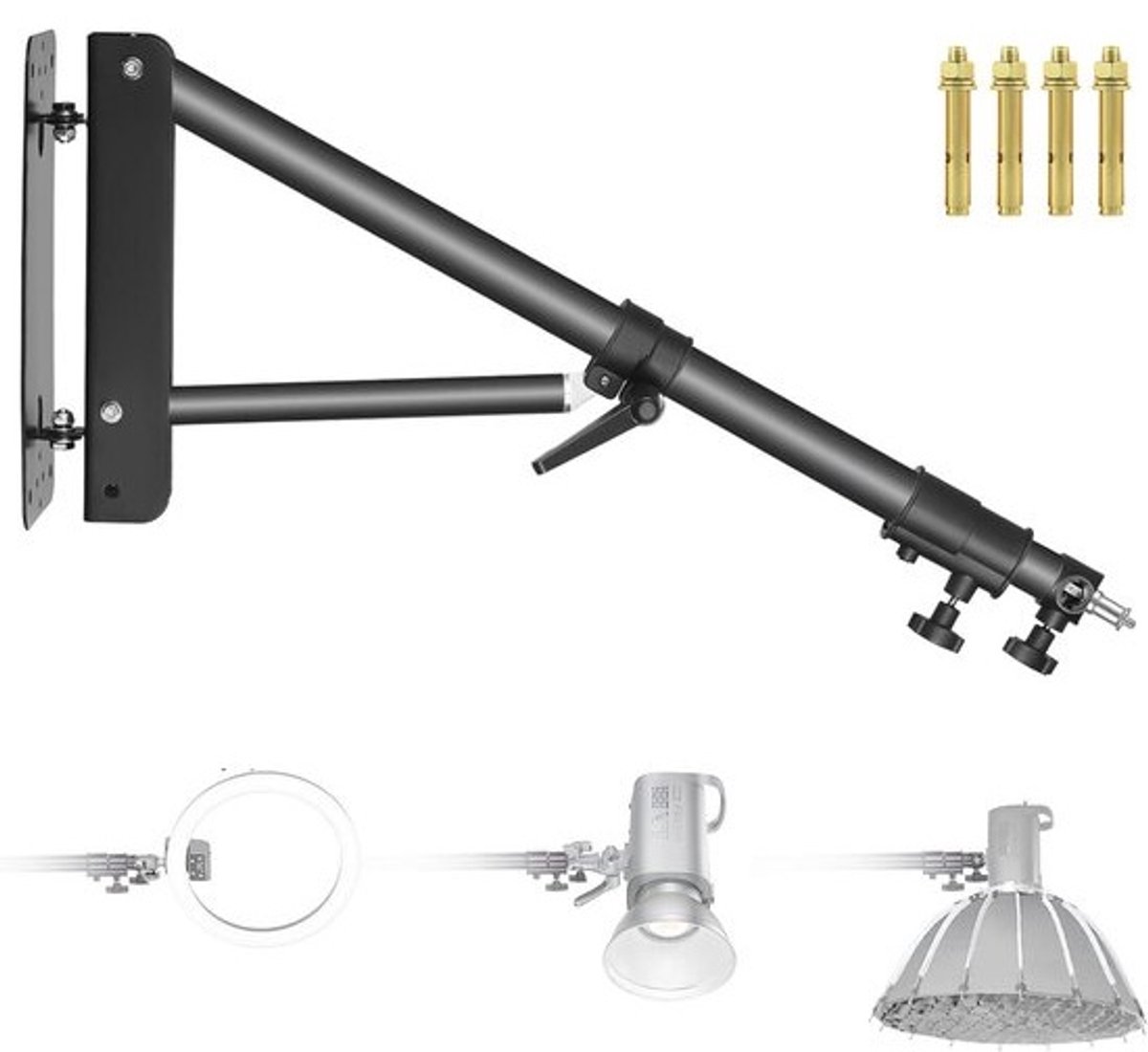 Wandmontage Driehoek Boom Arm voor Fotografie - 180 Graden Rotatie, Max Lengte 125 cm