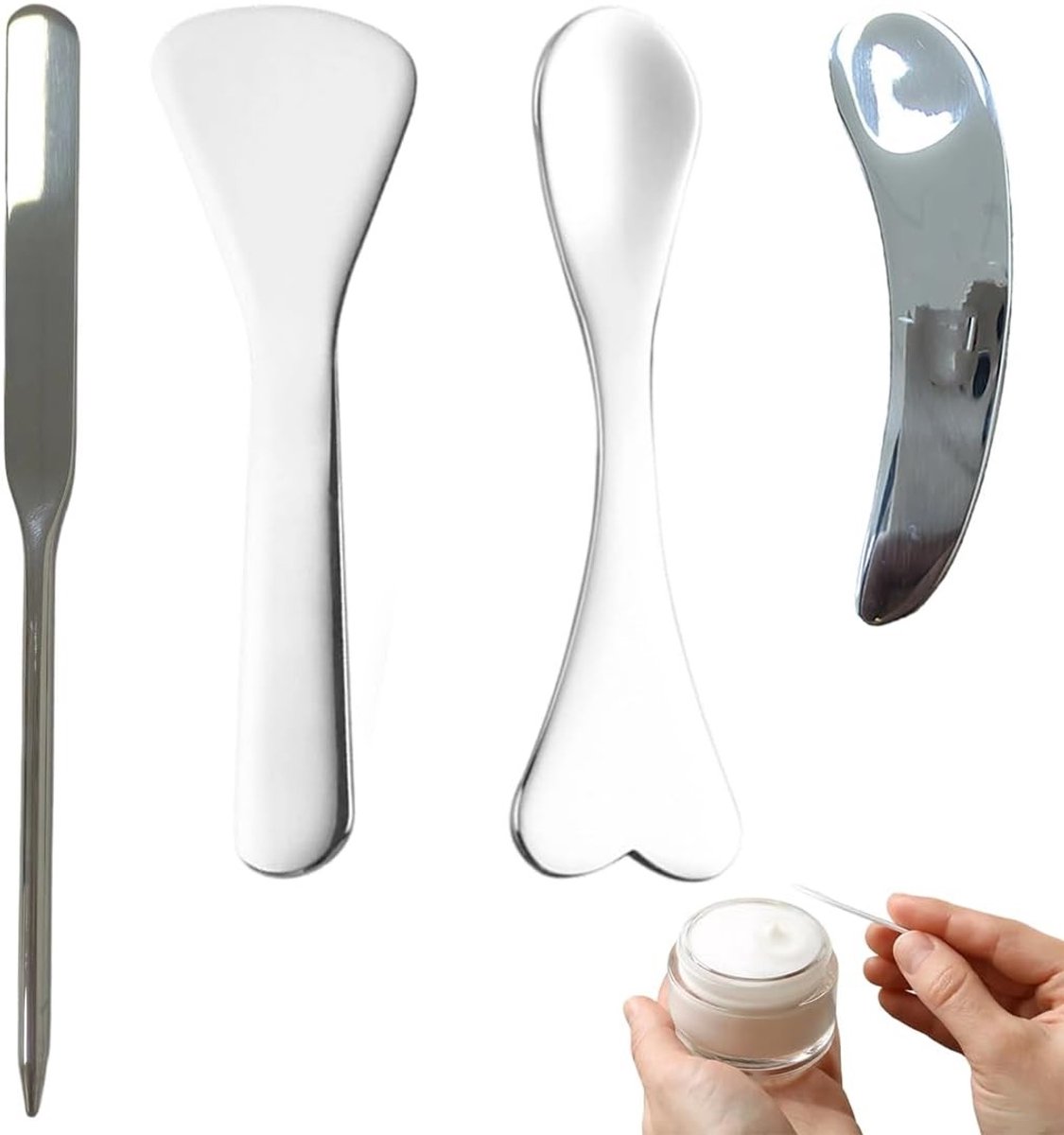 Set van 4 herbruikbare cosmeticaspatels voor crème, maskers en etherische oliën, mini applicatorset met maskerlepel en doseerspatel voor precisie en hygiëne