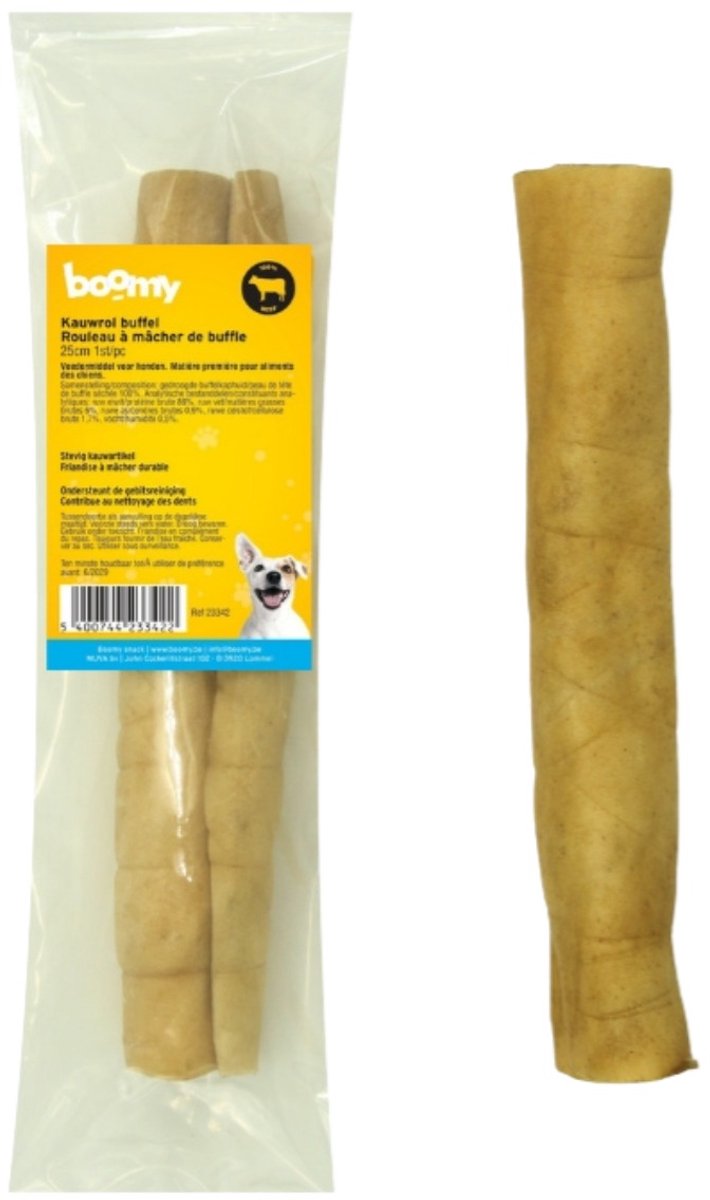 Boomy - Kauwrol van Buffelhuid – 25 cm – 100% Buffel - Natuurlijke hondensnacks - Extra Harde kauwsnack hond - Hondensnoepjes