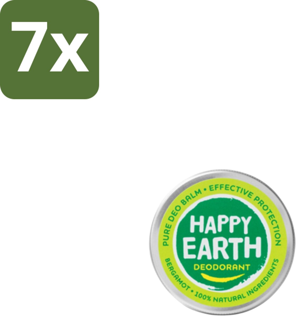 Happy Earth – Deodorant Balm – 100% Natuurlijk Bergamot – 45 g - Bulkverpakking - 7 stuks