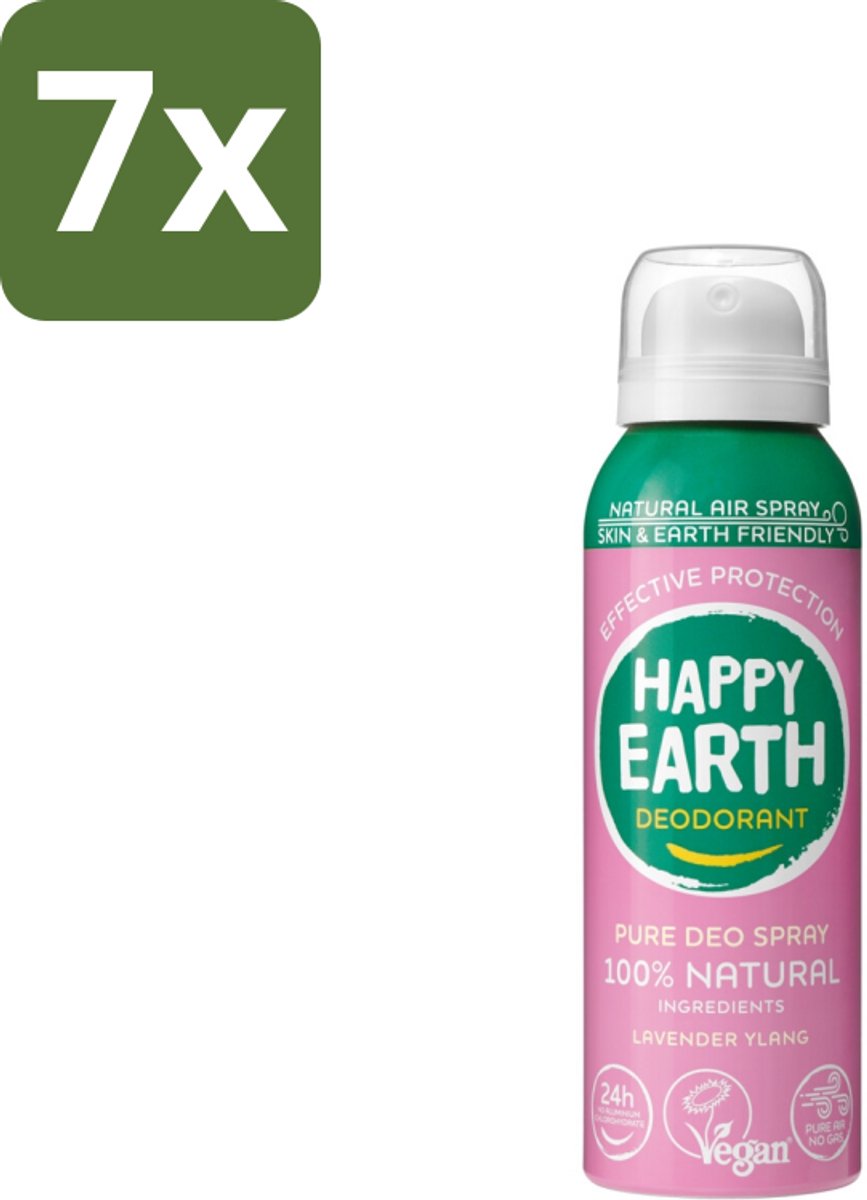 Happy Earth – Deodorant Spray – 100% Natuurlijk Lavender Ylang – 100 ml - Bulkverpakking - 7 stuks