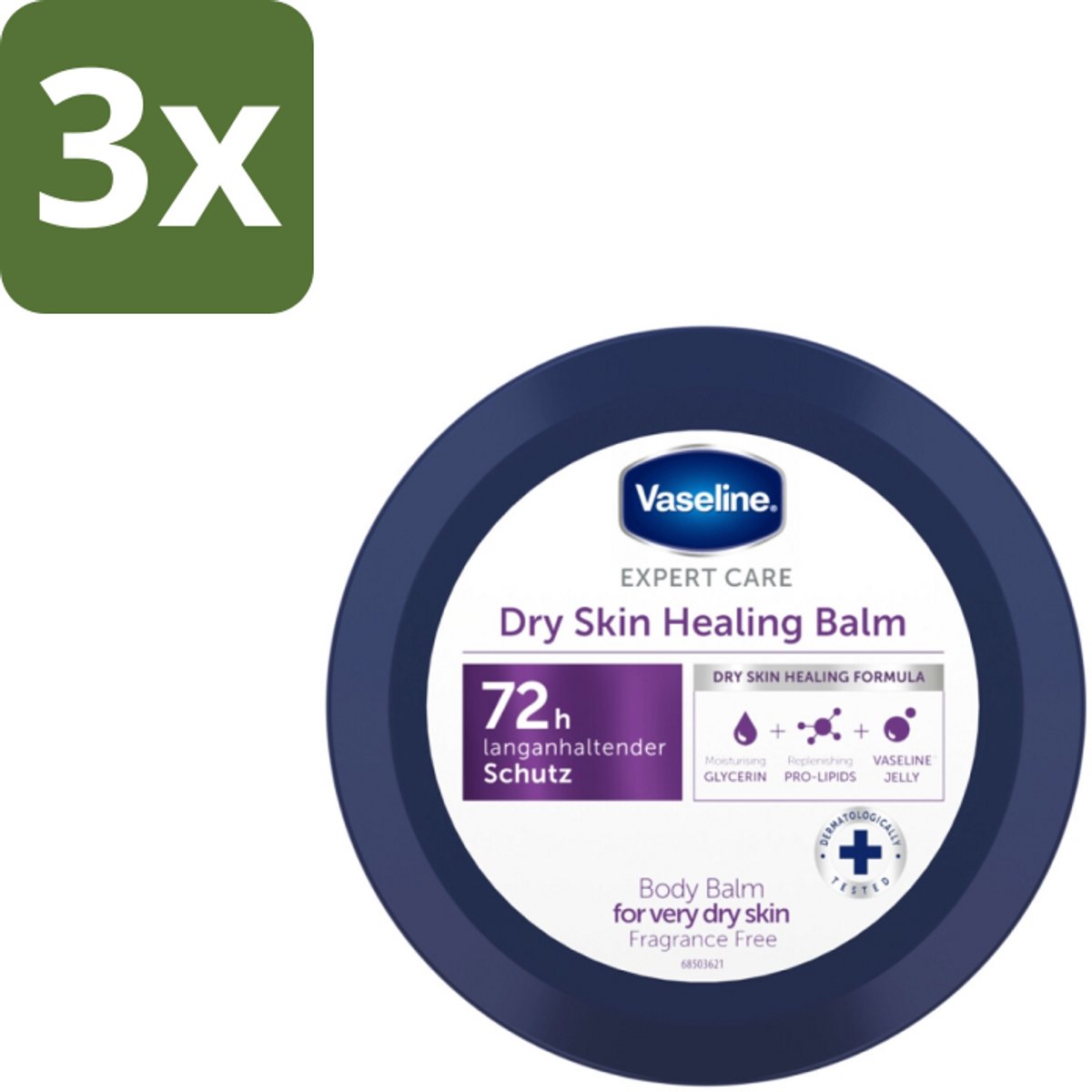 Vaseline – Body Balm – Expert Care Healing Dry Skin – 250 ml - Bulkverpakking - 3 stuks