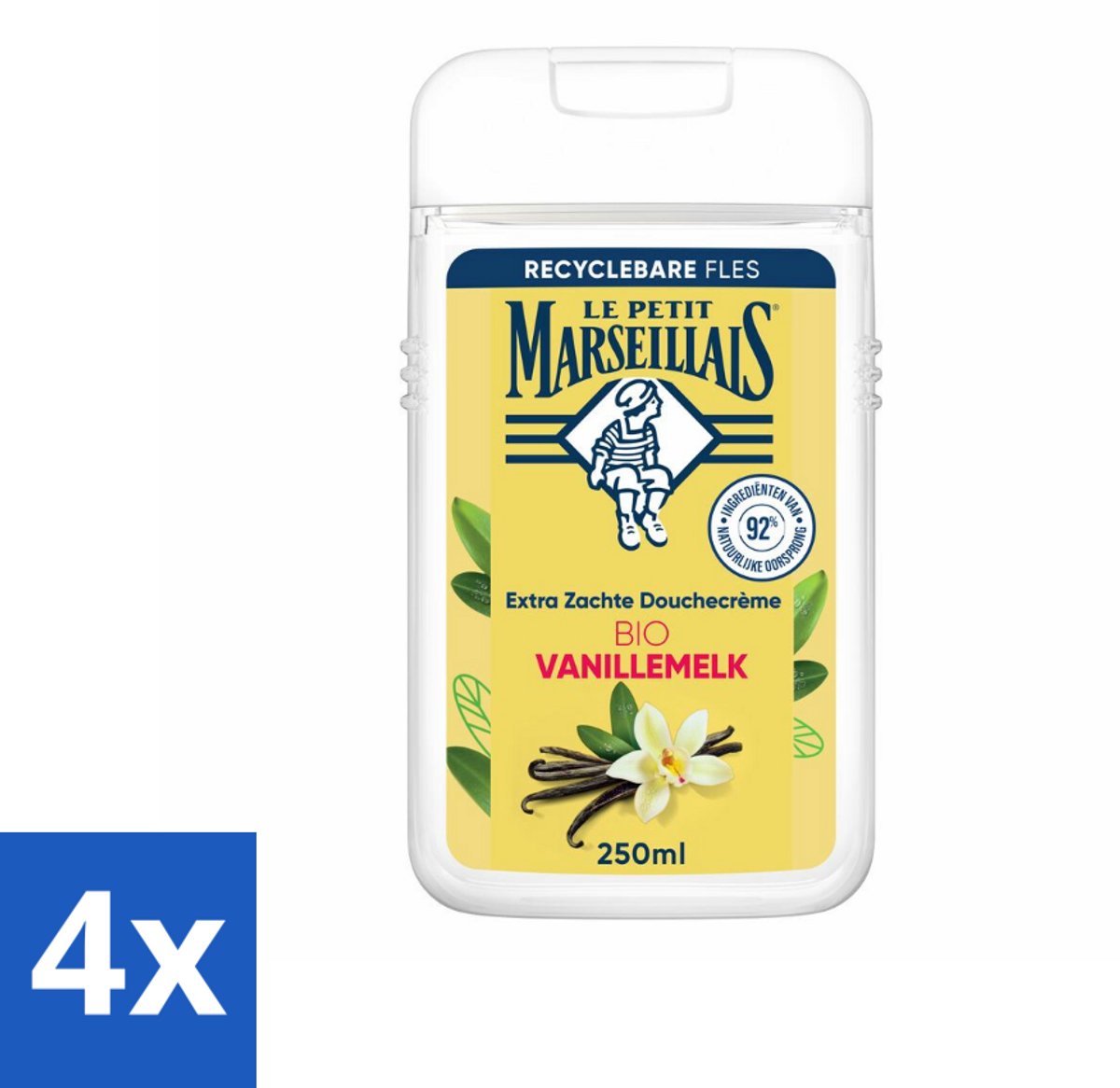 Le Petit Marseillais – Douchecrème – Lait de Vanille Bio – Extra zacht – 250 ml - Voordeelverpakking - 4 stuks