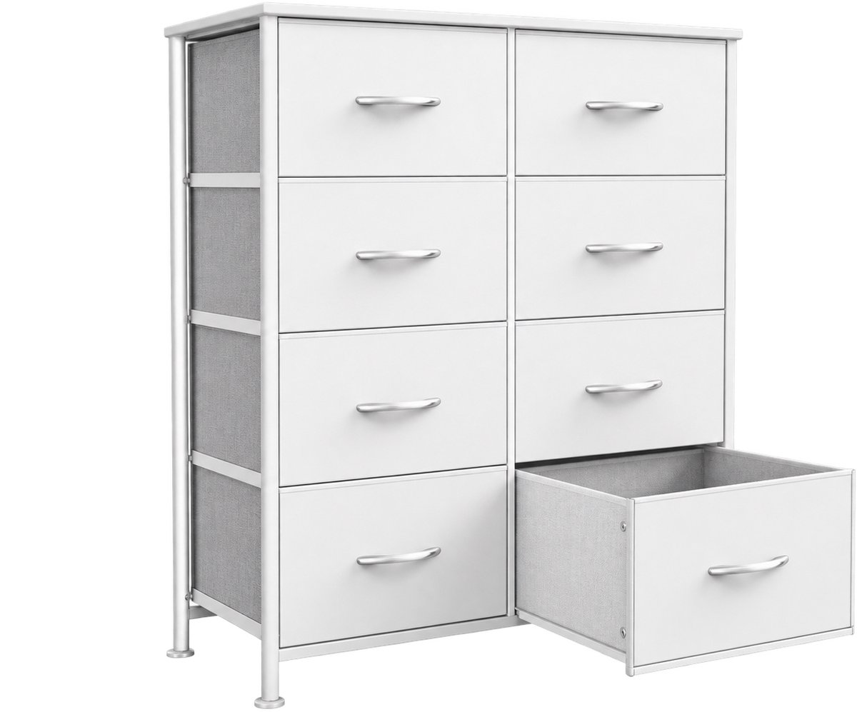 DailyDamaar kast - Ladekast - Opbergkast - Kinderkast - Garderobe - Stalen frame - 8 stoffen laden - 80x30x92 cm - Wit