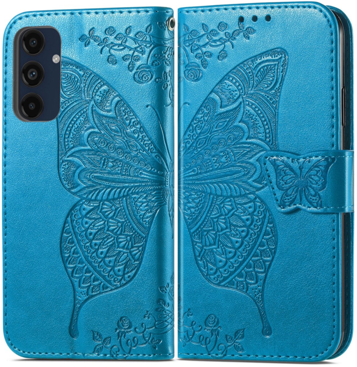 BoekCover Hoes Etui geschikt voor Samsung Galaxy A27 - Vlinders Turquoise