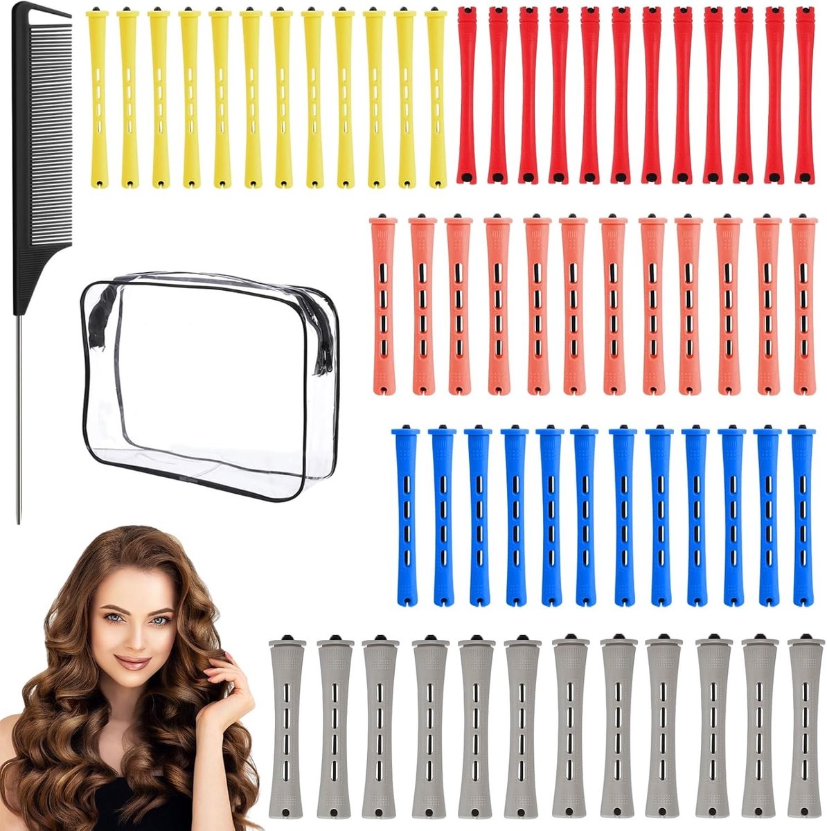 60 Stuks Haarrollers in 5 Maten en Kleuren voor Korte en Lange Haarstijlen, Perfect voor Vrouwen, Mannen en Kinderen, Ideaal voor Permanent en Styling
